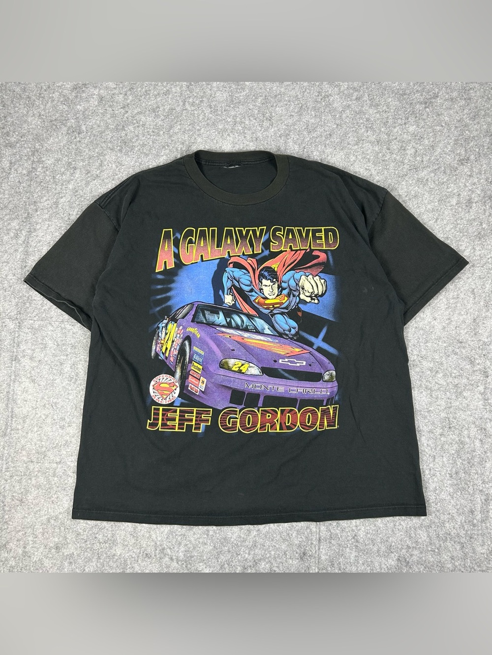 Vintage 90s NASCAR Superman X Jeff Gordon Double Sided T Shirt Size XL